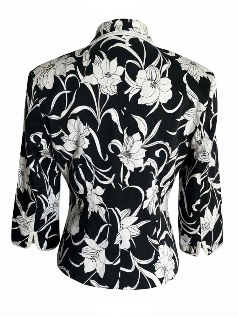 Carrie Allen Black White Blazer Size 6 Floral Print‎ Classic Career Jacket - Picture 6 of 8